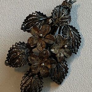 Antique Silver Filigree Floral Bouquet Brooch